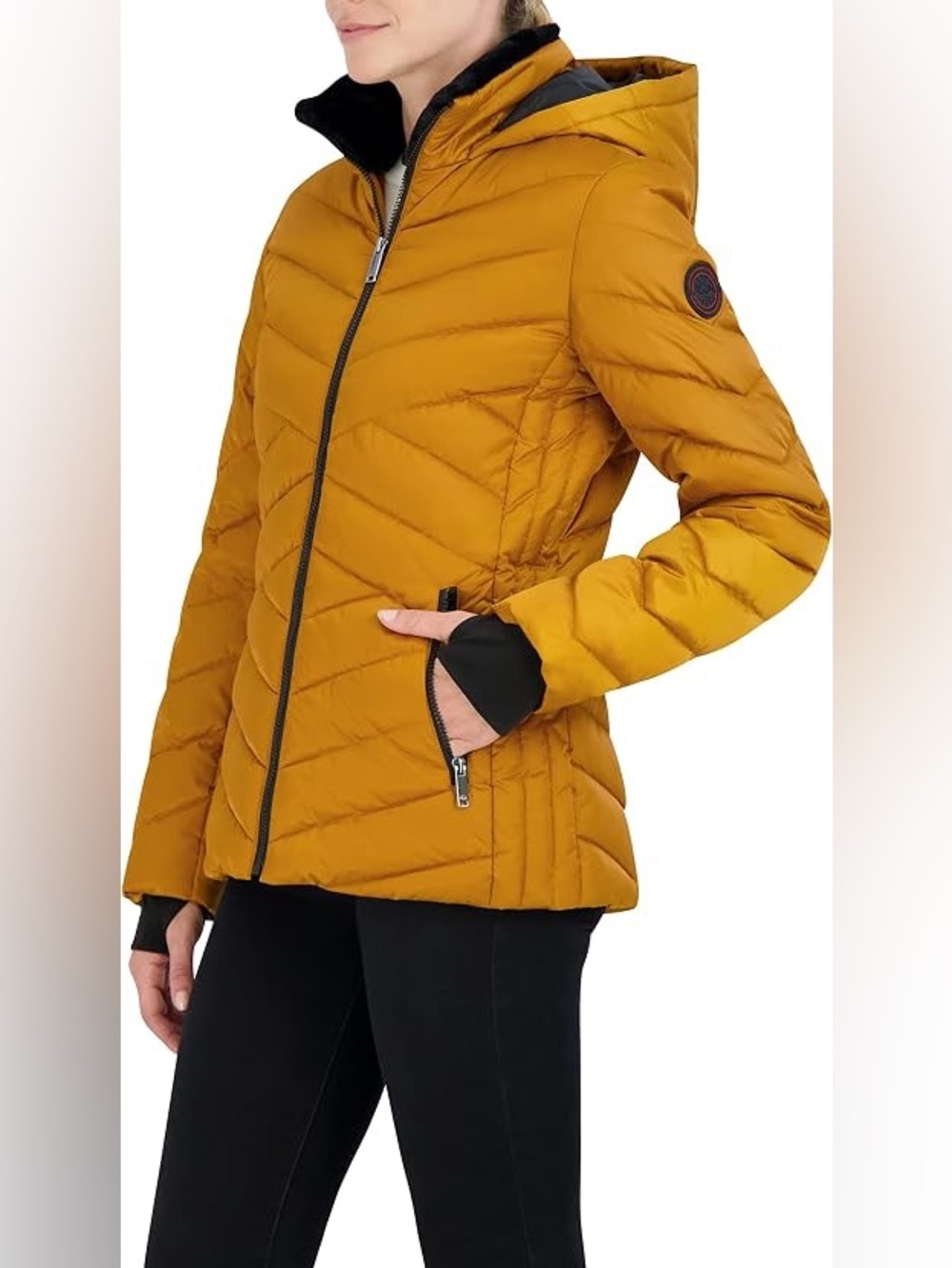 Women’s Hooded Quilted Ski Jacket - Mustard size XXL